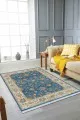 Kolay Kilim Modelleri Mavi Çerçeveli Dokuma Pamuk Taban Kaymaz Kilim KLM032