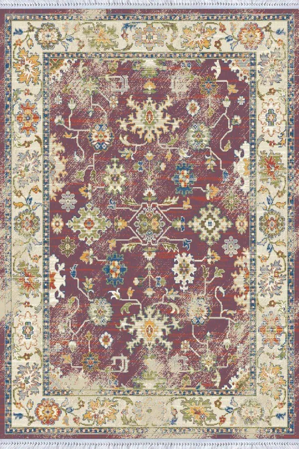 4M2 Kilim Bordo Çerçeveli Dokuma Pamuk Taban Kaymaz Kilim KLM033