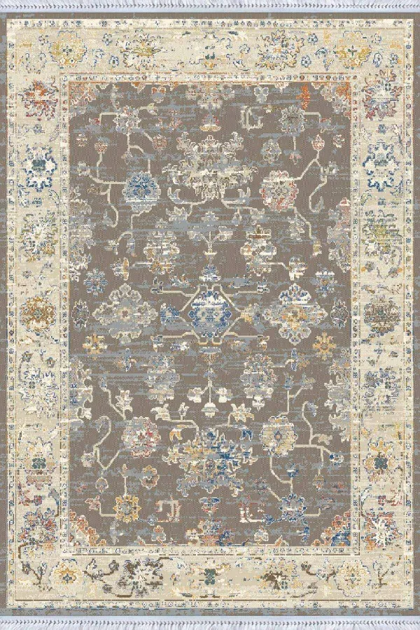 Gri Çerçeveli Dokuma Pamuk Tabanlı Kaymaz Kilim KLM035