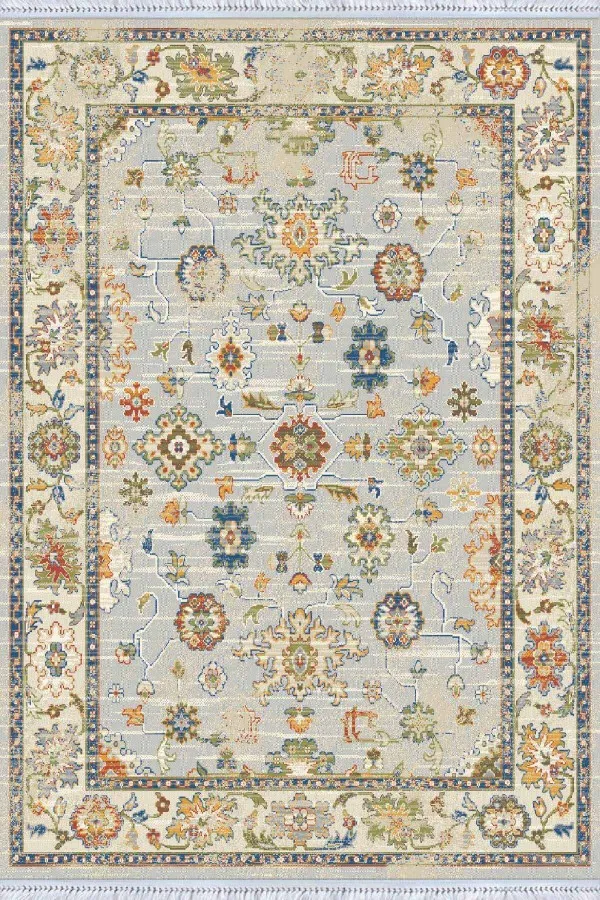 Kilim 160X230 Krem Çerçeveli Dokuma Pamuk Taban Kaymaz Kilim KLM036