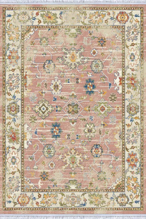 Mutfak Yıkanabilir Kilim Pembe Çerçeveli Dokuma Pamuk Taban Kaymaz Kilim KLM037