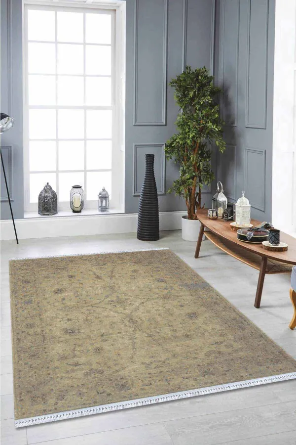 100X200 Kilim Bej Modern Dokuma Pamuk Tabanlı Kaymaz Kilim KLM043