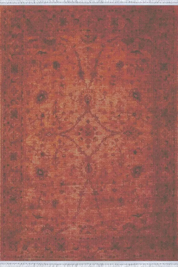 Kilim 100X300 Kiremit Modern Dokuma Pamuk Taban Kaymaz Kilim KLM044