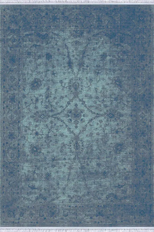 Kilim Yolluk 4 Metre Mavi Modern Dokuma Pamuk Tabanlı Kaymaz Kilim KLM045