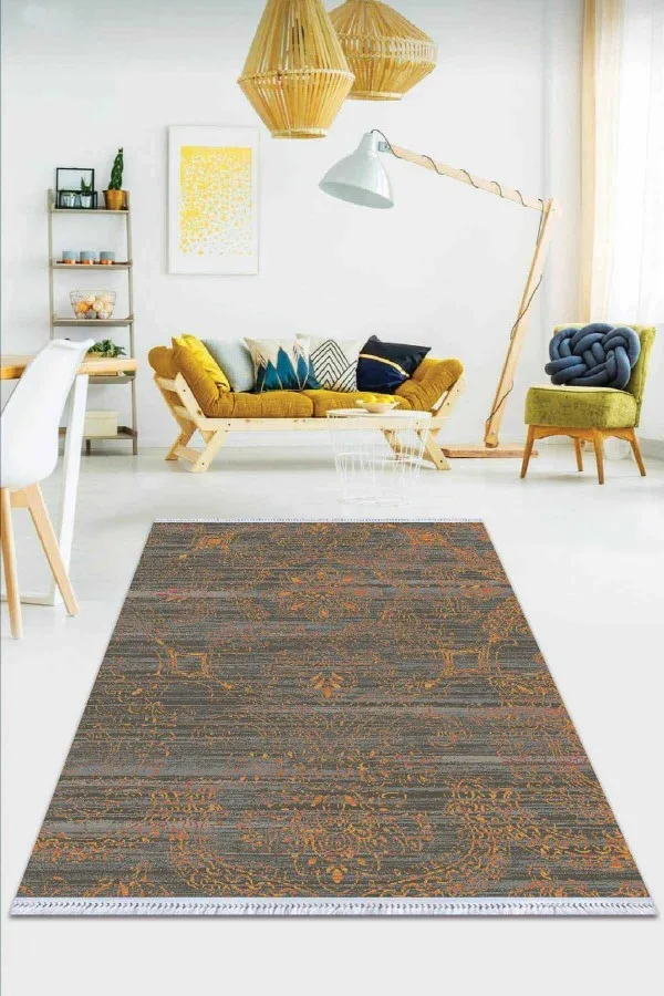 Yıkanabilir Kilimler Turuncu Modern Dokuma Pamuk Taban Kaymaz Kilim KLM046