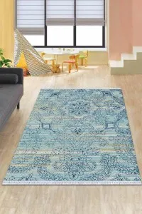 Mavi Modern Dokuma Pamuk Tabanlı Kaymaz Kilim KLM047