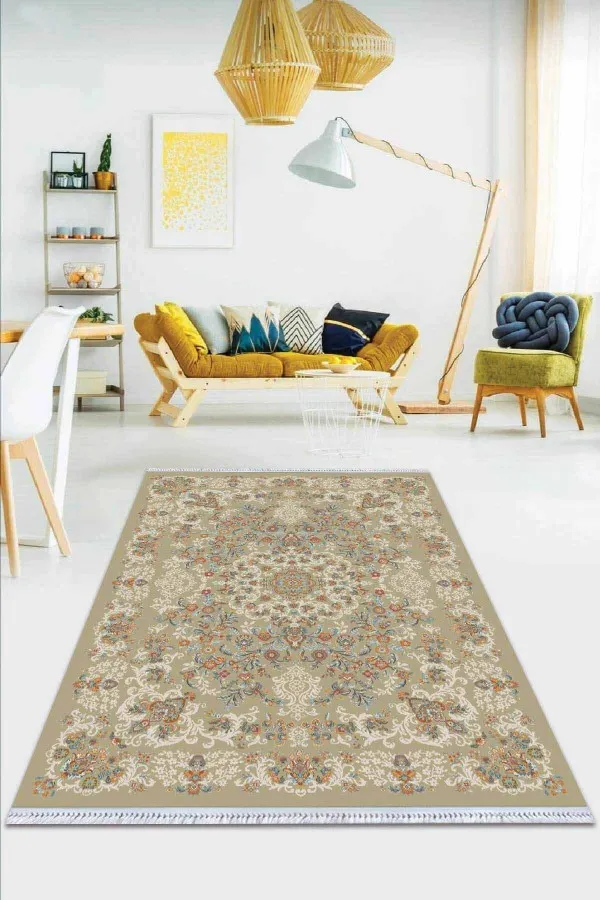 100X300 Kilim Bej Modern Dokuma Pamuk Tabanlı Kaymaz Kilim KLM051