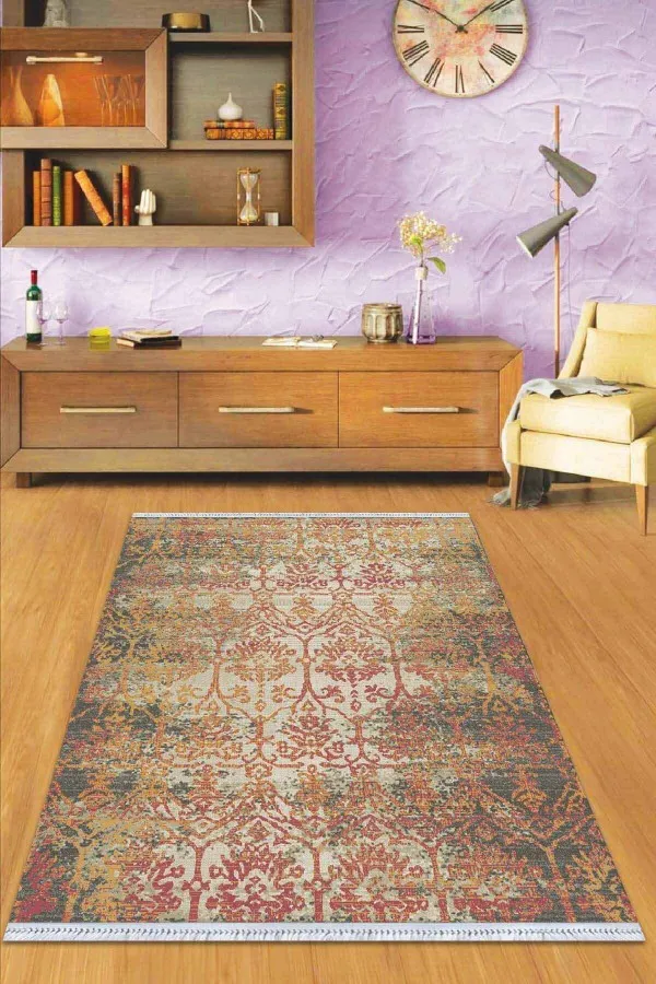 Yıkanabilir Kilim Yolluklar Taba Modern Dokuma Pamuk Tabanlı Kaymaz Kilim KLM052