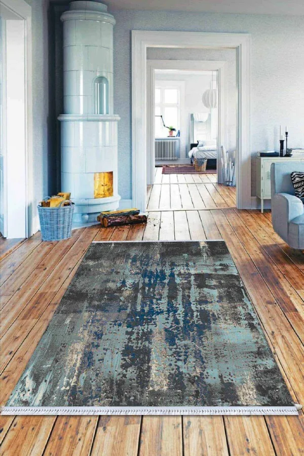 Kilim Üreticileri Mavi Spor Desen Dokuma Pamuk Taban Kaymaz Kilim KLM053