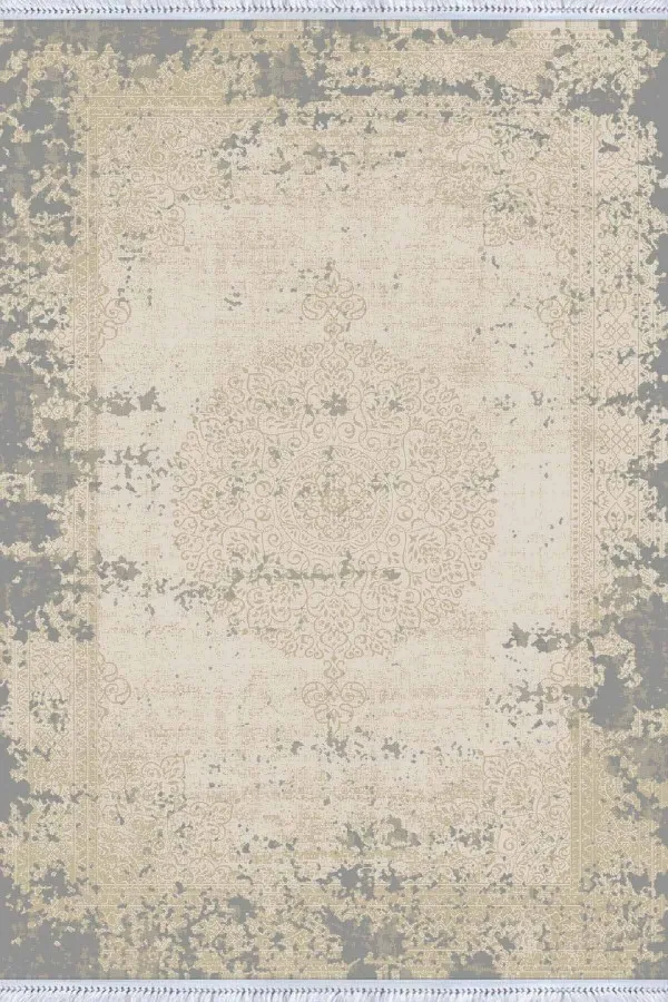 Kilim 3 Metre Krem Vintage Dokuma Pamuk Tabanlı Kaymaz Kilim KLM058