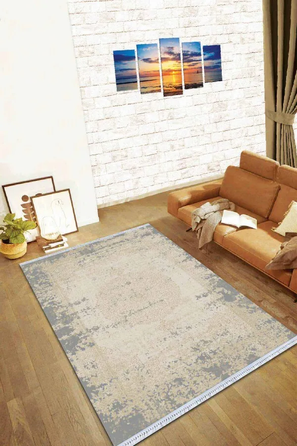 Kilim 3 Metre Krem Vintage Dokuma Pamuk Tabanlı Kaymaz Kilim KLM058