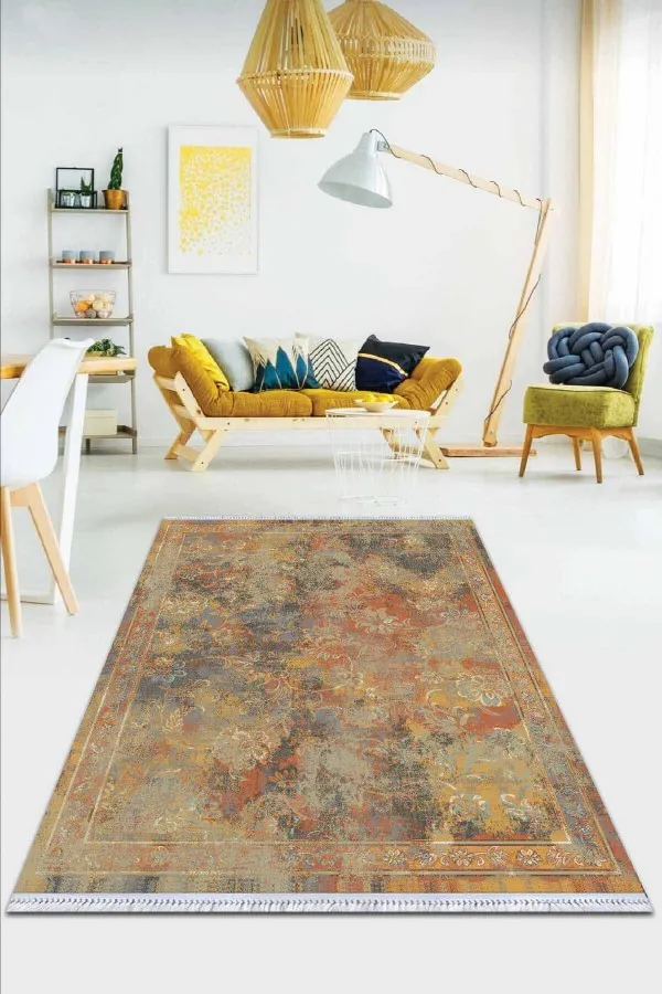 Yıkanabilir Yolluk Kilimler Taba Modern Dokuma Pamuk Tabanlı Kaymaz Kilim KLM065