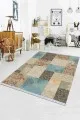 Kilim Tabanlı Halı Mavi Patchwork Dokuma Pamuk Taban Kaymaz Kilim KLM067