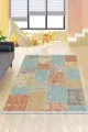 Kilim Tarzı Halı Mavi Patchwork Dokuma Pamuk Taban Kaymaz Kilim KLM068