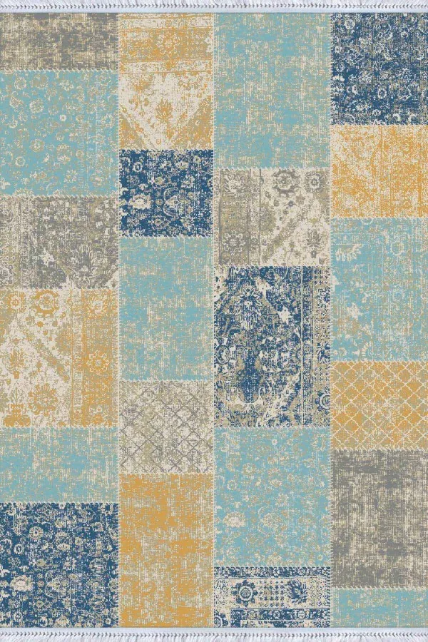 Kilim Tekstil Çok Renkli Patchwork Dokuma Pamuk Taban Kaymaz Kilim KLM069