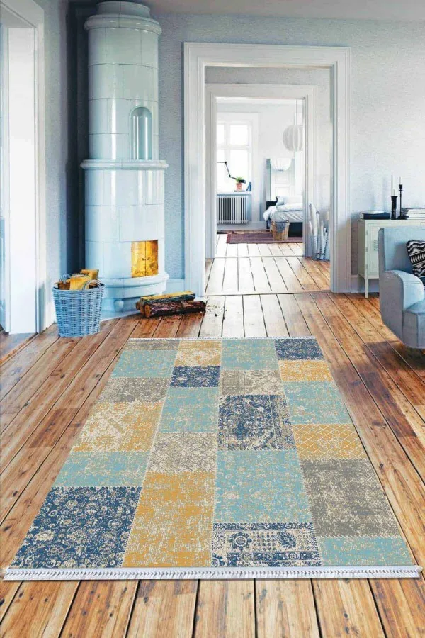 Kilim Tekstil Çok Renkli Patchwork Dokuma Pamuk Taban Kaymaz Kilim KLM069