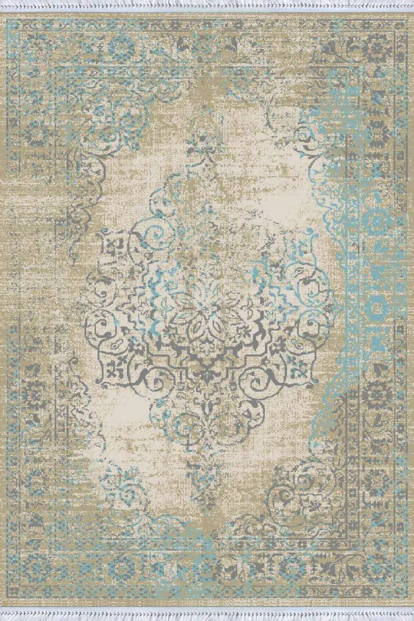 Kilim Halı Çeşitleri Mavi Klasik Göbekli Dokuma Pamuk Taban Kaymaz Kilim KLM073
