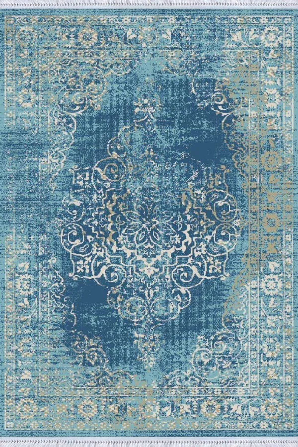 Kilim Halı Fiyatları Mavi Klasik Göbekli Dokuma Pamuk Taban Kaymaz Kilim KLM074
