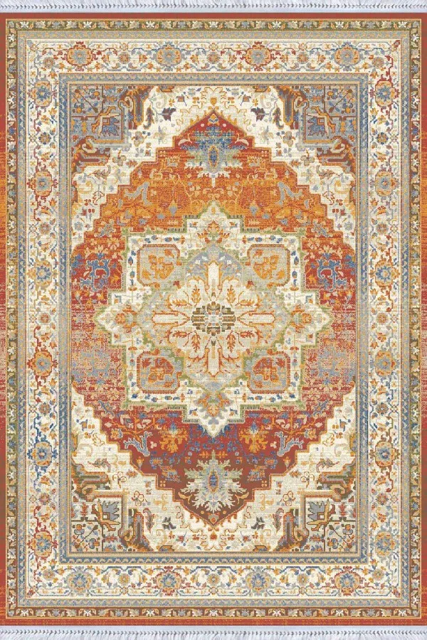 Tarçın Klasik Göbekli Dokuma Pamuk Taban Kaymaz Kilim KLM076
