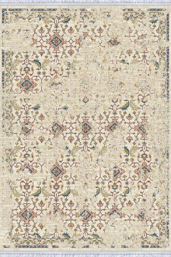 Boho Kilim Krem Modern Dokuma Pamuk Tabanlı Kaymaz Kilim KLM078