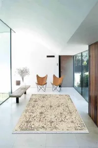Krem Modern Dokuma Pamuk Tabanlı Kaymaz Kilim KLM078