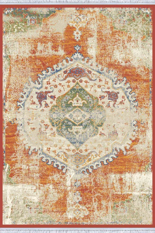 Viva Kilim Halı Kiremit Göbekli Dokuma Pamuk Taban Kaymaz Kilim KLM080