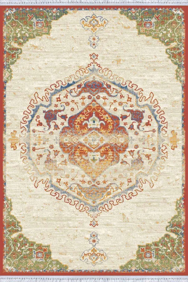 Kilim Tabanlı Dijital Halı Yeşil Klasik Göbekli Dokuma Pamuk Taban Kaymaz Kilim KLM081