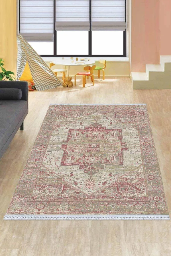 Pamuklu Halı Kilim Pembe Klasik Göbekli Dokuma Pamuk Taban Kaymaz Kilim KLM083