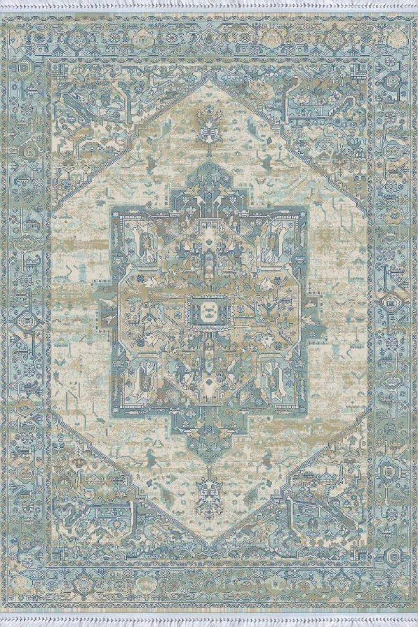 Kilim Halı Yıkama Mavi Klasik Göbekli Dokuma Pamuk Taban Kaymaz Kilim KLM084