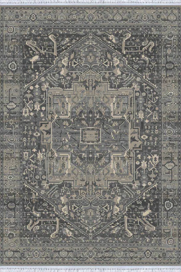 100 300 Kilim Antrasit Göbekli Dokuma Pamuk Taban Kaymaz Kilim KLM088