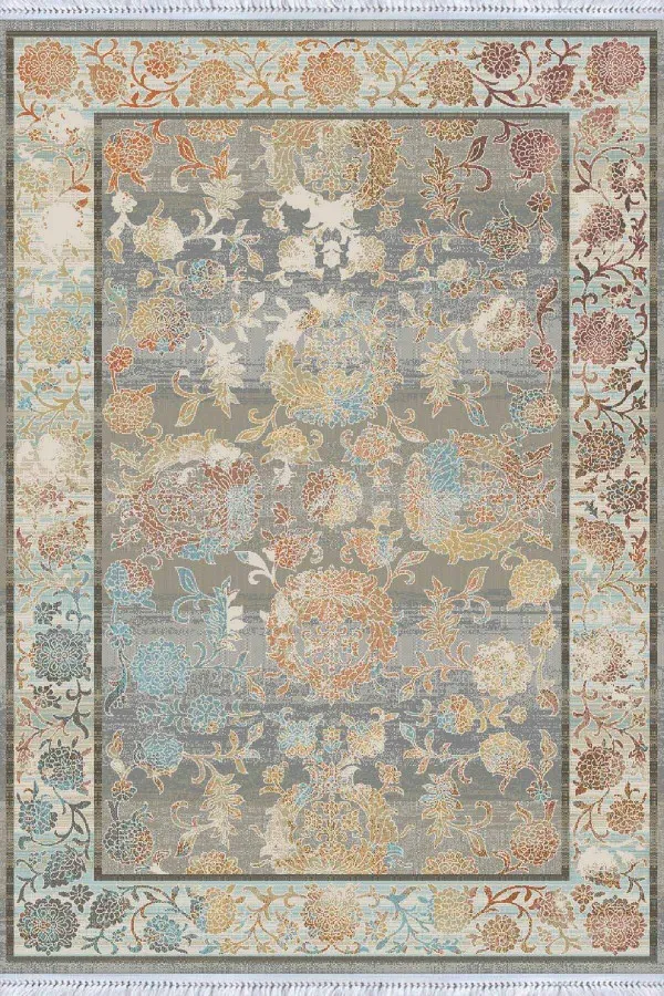 İnce Kilim Çok Renkli Çerçeveli Dokuma Pamuk Taban Kaymaz Kilim KLM093