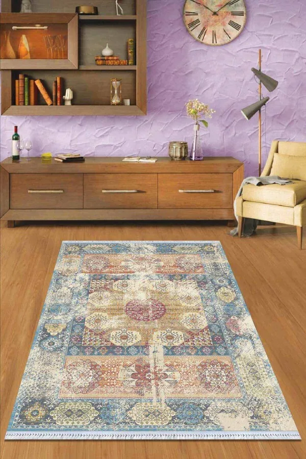 Kilim Anatolia Mavi Vintage Dokuma Pamuk Tabanlı Kaymaz Kilim KLM103