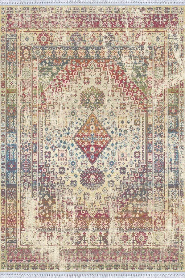 Kesme Kilimler Çok Renkli Vintage Dokuma Pamuk Taban Kaymaz Kilim KLM106