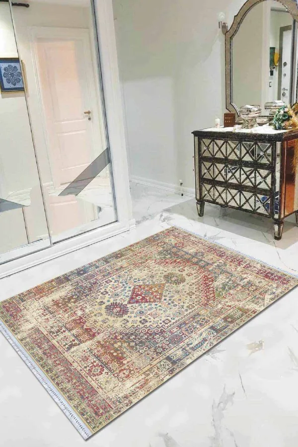 Kesme Kilimler Çok Renkli Vintage Dokuma Pamuk Taban Kaymaz Kilim KLM106