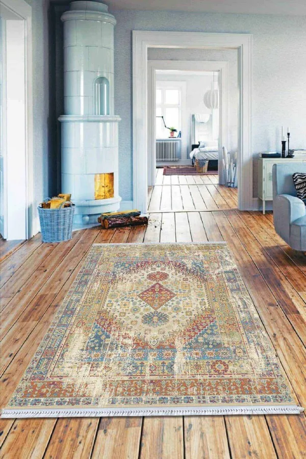 Toz Tutmayan Kilim Renkli Klasik Göbekli Dokuma Pamuk Taban Kaymaz Kilim KLM107