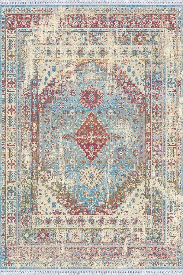 Kilim Halılar Ve Fiyatları Mavi Klasik Göbekli Dokuma Pamuk Taban Kaymaz Kilim KLM109