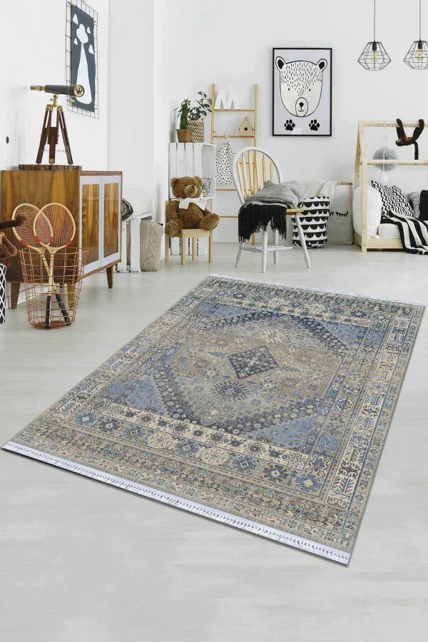 Mutfak İçin Kilim Eflatun Göbekli Dokuma Pamuk Taban Kaymaz Kilim KLM111