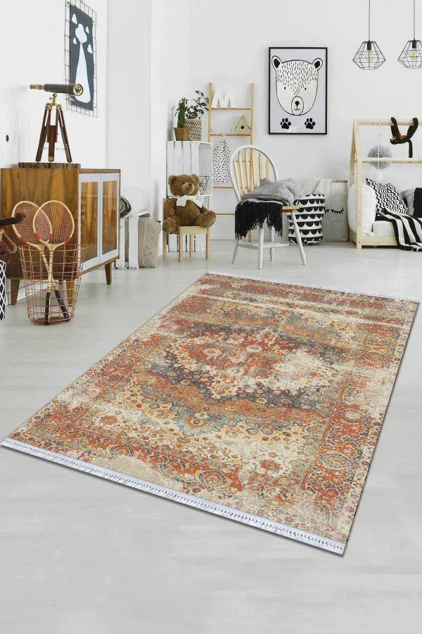 Uzun Yolluk Kilim Taba Vintage Dokuma Pamuk Tabanlı Kaymaz Kilim KLM116