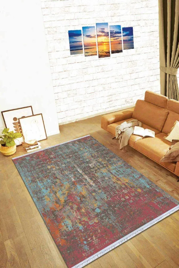 Türk Halı Ve Kilim Çok Renkli Vintage Dokuma Pamuk Taban Kaymaz Kilim KLM118
