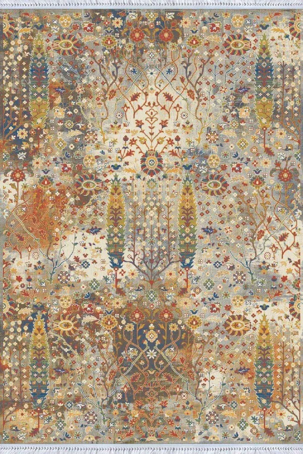 Çok Renkli Vintage Dokuma Pamuk Taban Kaymaz Kilim KLM126