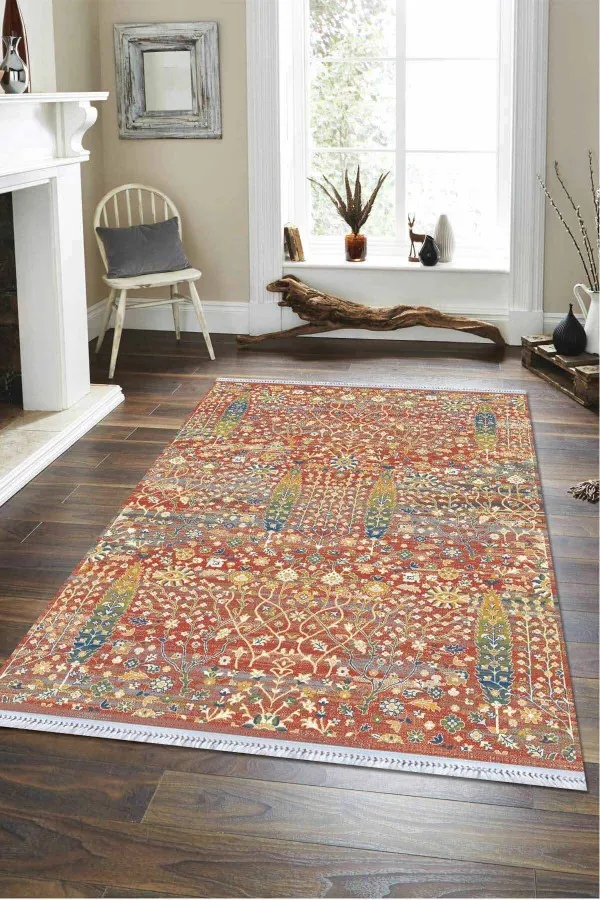 Otantik Kilim Pembe Vintage Dokuma Pamuk Tabanlı Kaymaz Kilim KLM127