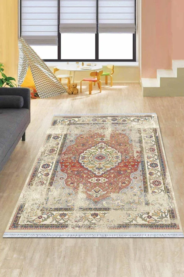Pamuklu Kilim Fiyatları Pembe Klasik Göbekli Dokuma Pamuk Taban Kaymaz Kilim KLM132