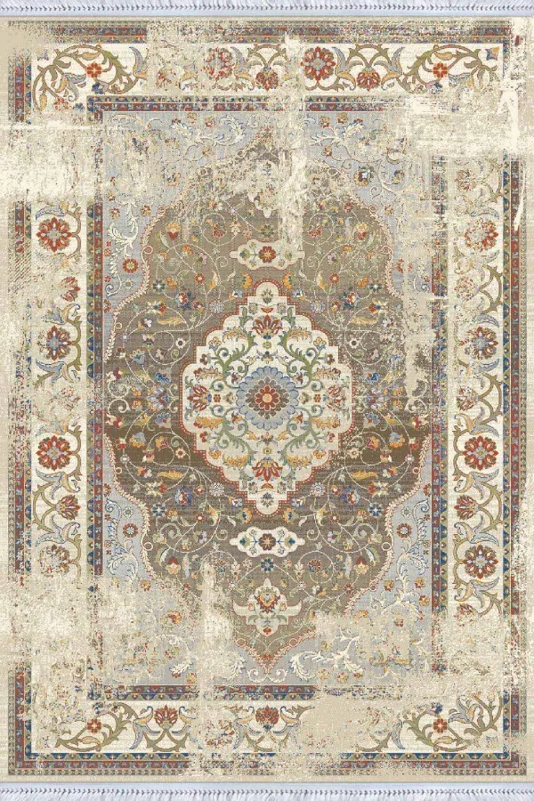 Kilim 80X200 Bej Klasik Göbekli Dokuma Pamuk Taban Kaymaz Kilim KLM133