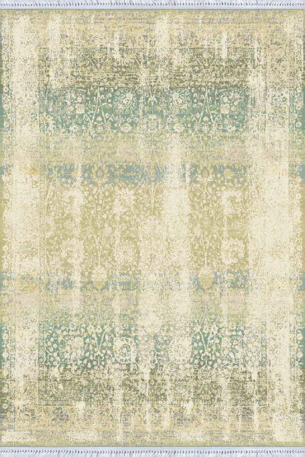 Yıkanabilir Kilim Yeşil Vintage Dokuma Pamuk Tabanlı Kaymaz Kilim KLM137