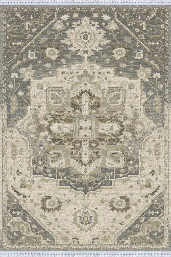 3 Metre Yolluk Kilim Gri Klasik Göbekli Dokuma Pamuk Taban Kaymaz Kilim KLM141