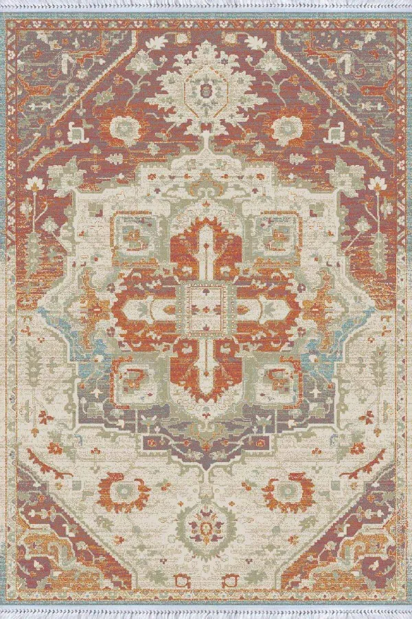 Yazlık Kilim Çeşitleri Turuncu Göbekli Dokuma Pamuk Taban Kaymaz Kilim KLM143