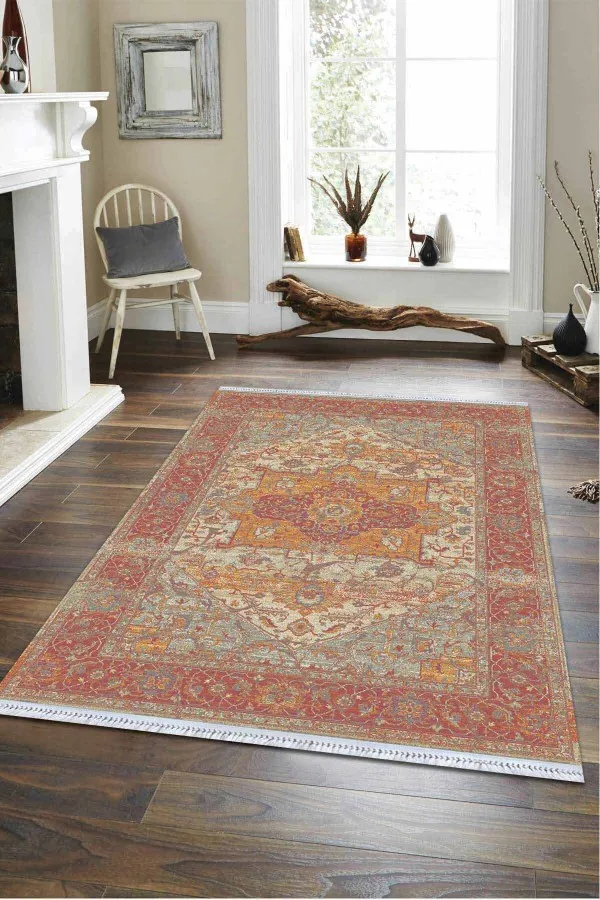 Pamuklu Kilim Halı Pembe Klasik Göbekli Dokuma Pamuk Taban Kaymaz Kilim KLM146