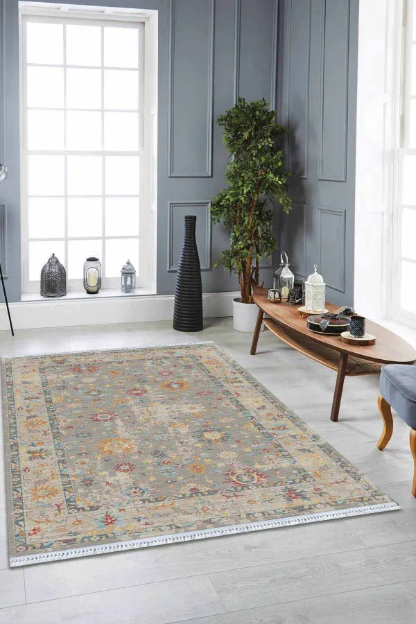 Türk Halı Ve Kilimleri Toprak Çerçeveli Dokuma Pamuk Taban Kaymaz Kilim KLM152