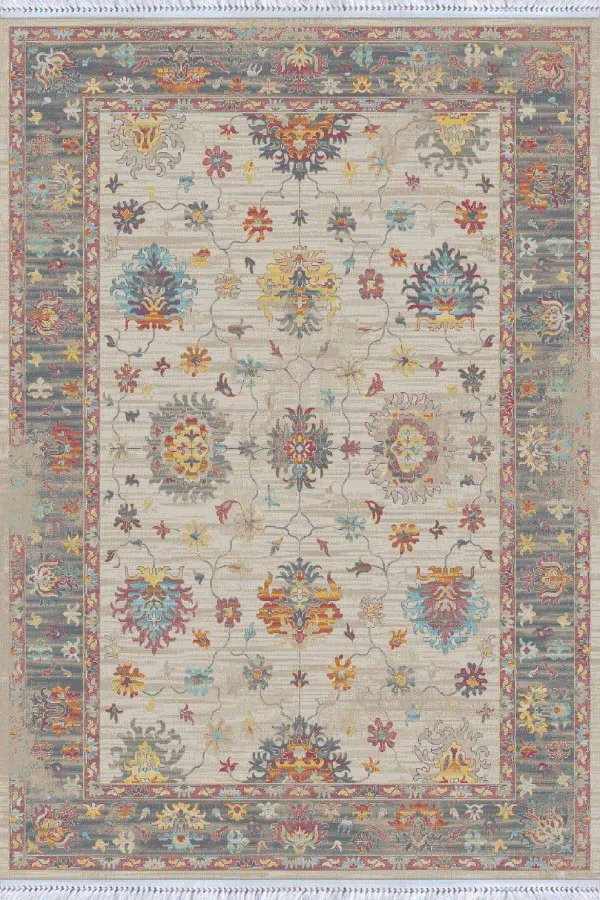 Çok Renkli Çerçeveli Dokuma Pamuk Taban Kaymaz Kilim KLM153