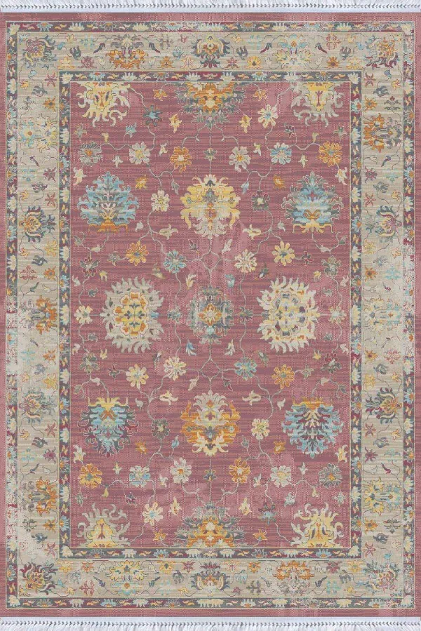 Ofis Kilim Pembe Çerçeveli Dokuma Pamuk Taban Kaymaz Kilim KLM154